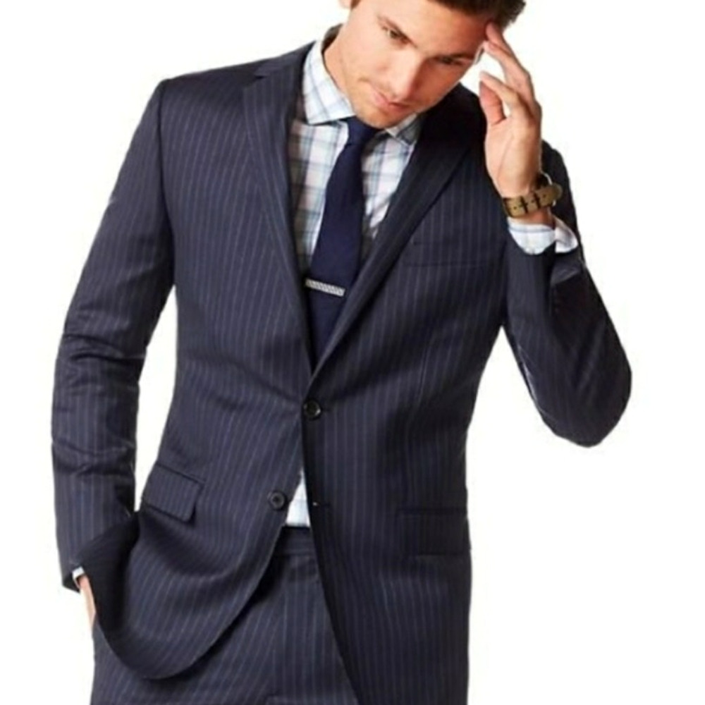Banana Republic 44L Italian Wool Pinstripe Blazer $450 3-Button Jacket Navy Blue